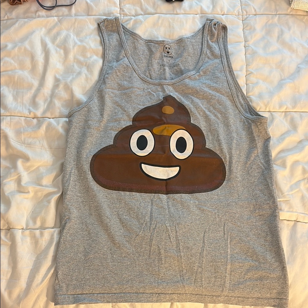 Gray Tank Top with Poop Emoji Print